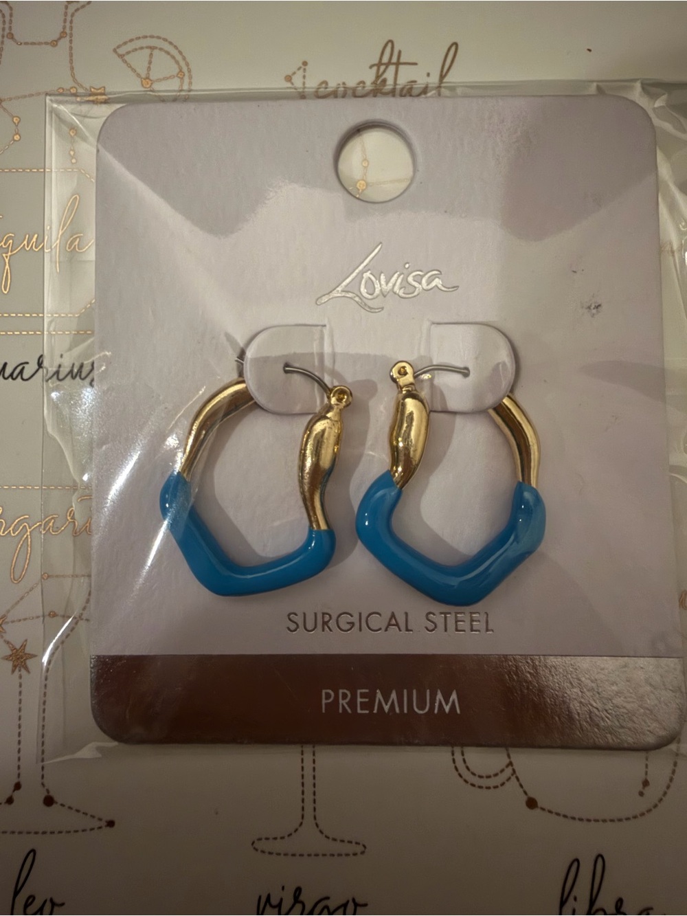 NEW Blue & Gold Surgical Steel Hoop Earrings Lovisa Premium Hypoallergenic